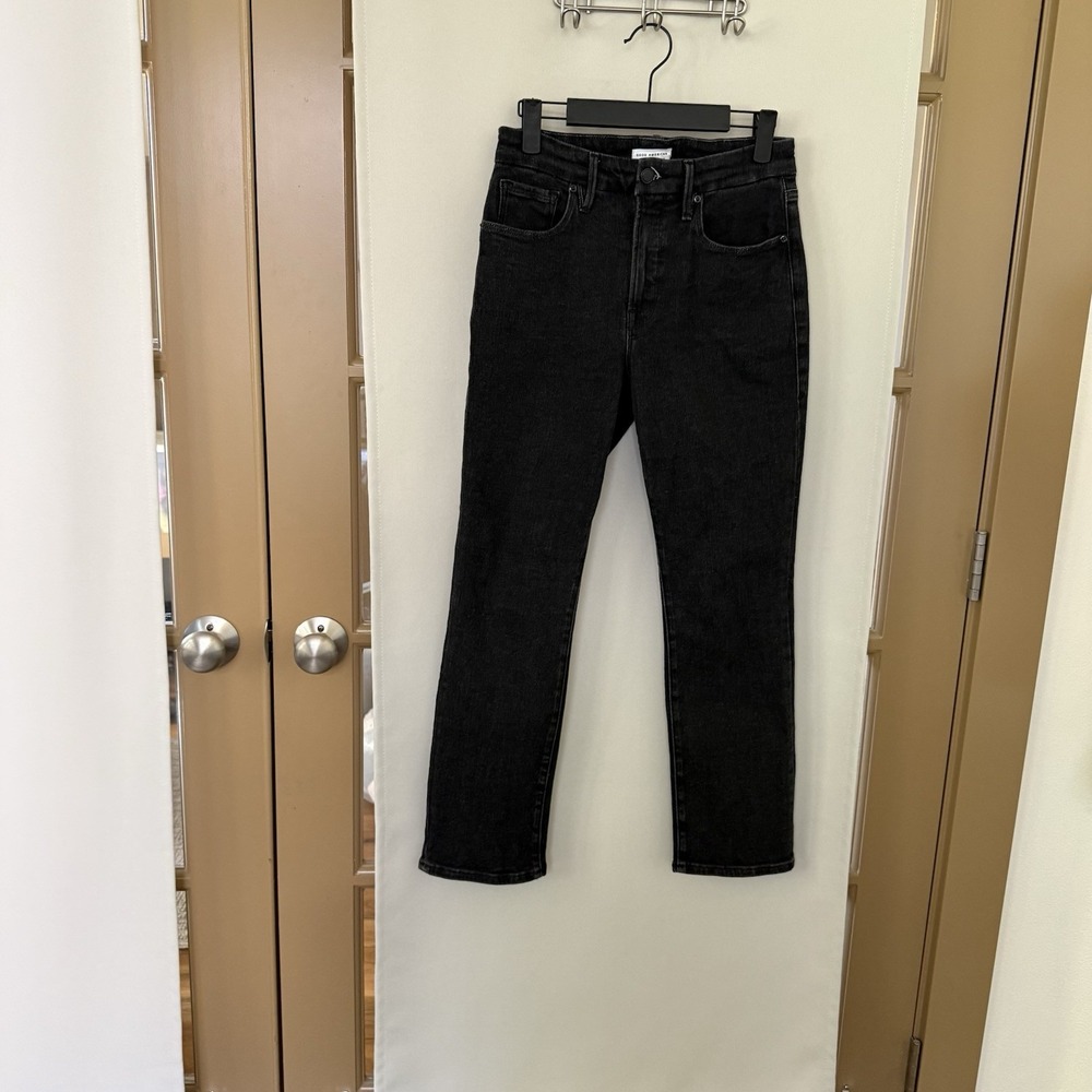 Good American Womens 4/27 Black Mid Rise Good Legs Straight Leg Jeans Denim